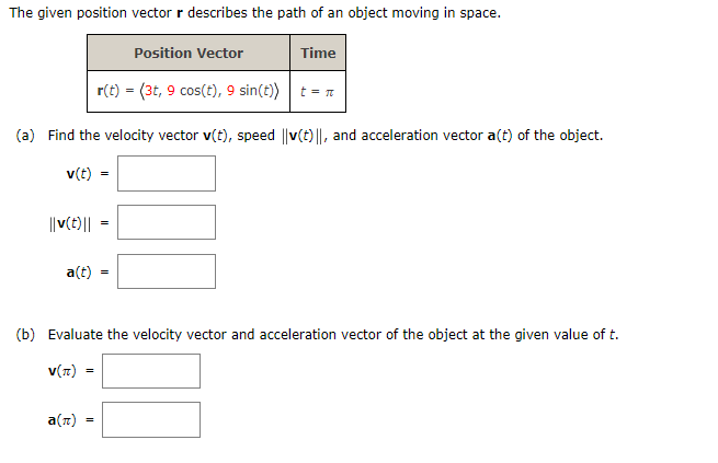 Solved The given position vector r ﻿describes the path of an | Chegg.com