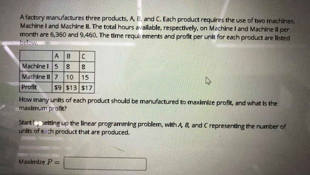 Solved A Factory Manufactures Three Products, A, B, And C. | Chegg.com