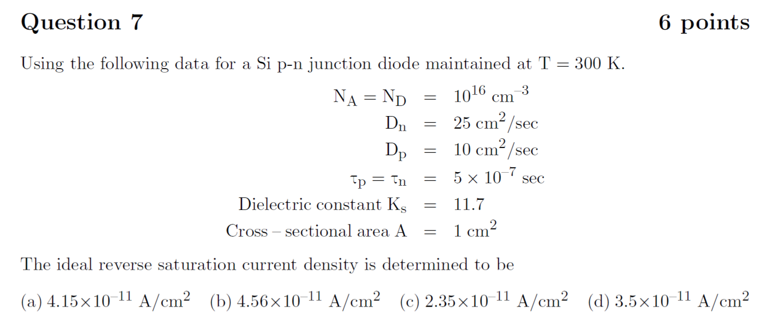 Solved Using the following data for a Si p-n junction diode | Chegg.com