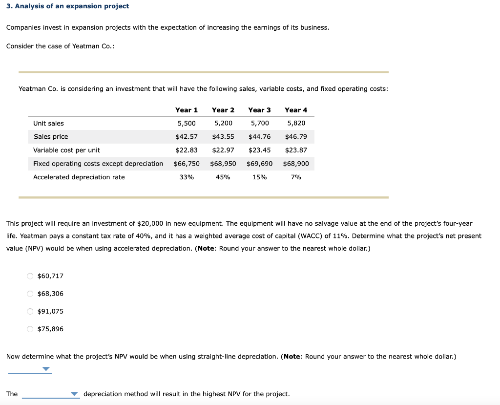 Solved 3. Analysis of an expansion project Companies invest