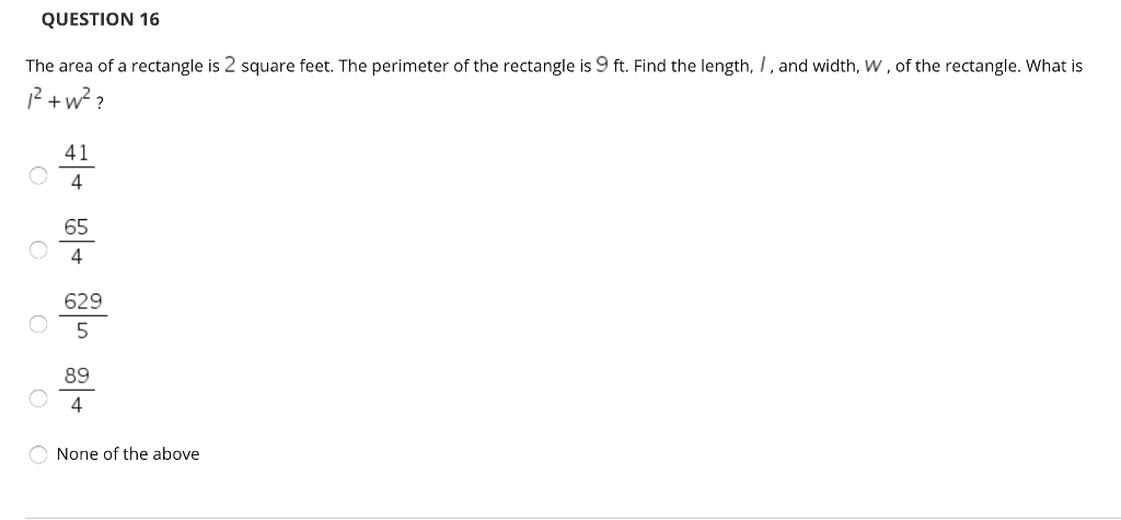 solved-question-16-the-area-of-a-rectangle-is-2-square-feet-chegg