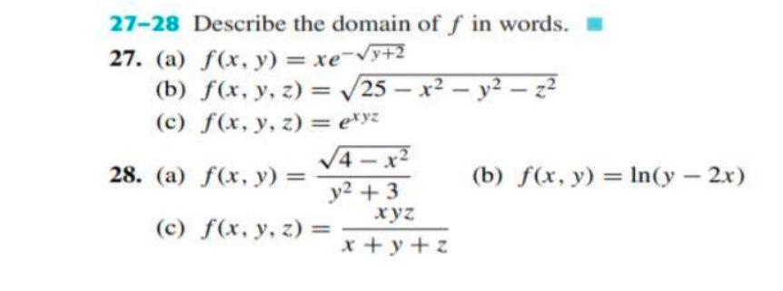 Solved 27 28 Describe The Domain Of F In Words 27 A F Chegg Com