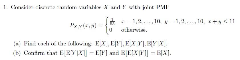 Solved 1. Consider discrete random variables X and Y with | Chegg.com