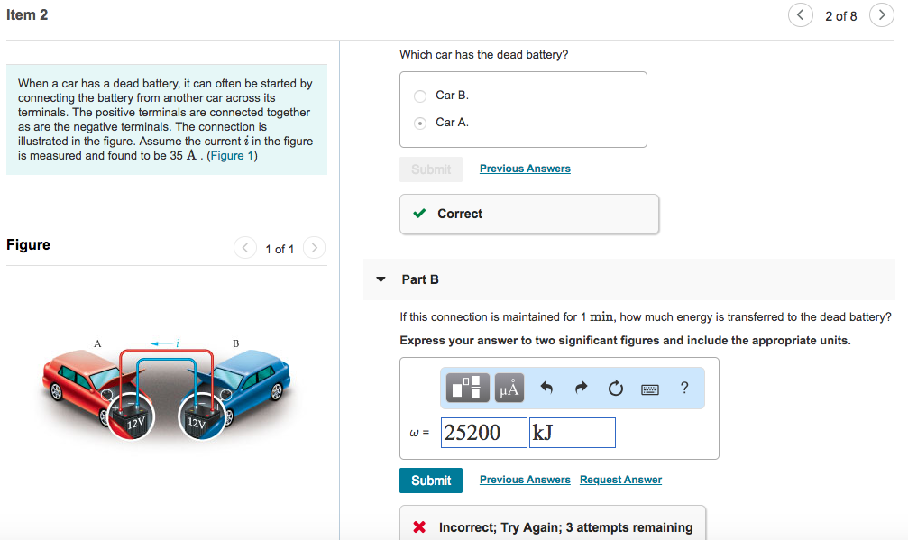 Solved Item 2 2 of8 > Which car has the dead battery? When a