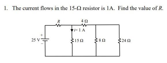 Solved 1. The current flows in the 15-Ohm resistor is 1A. | Chegg.com