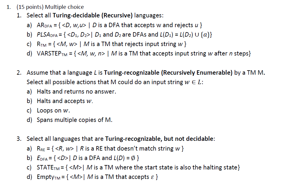 Solved (15 Points) Multiple Choice 1. Select All | Chegg.com