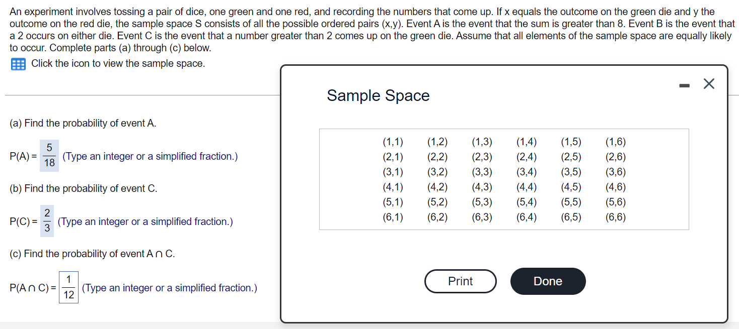 Solved An experiment involves tossing a pair of dice, one