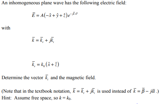 Solved An Inhomogeneous Plane Wave Has The Following Elec Chegg Com