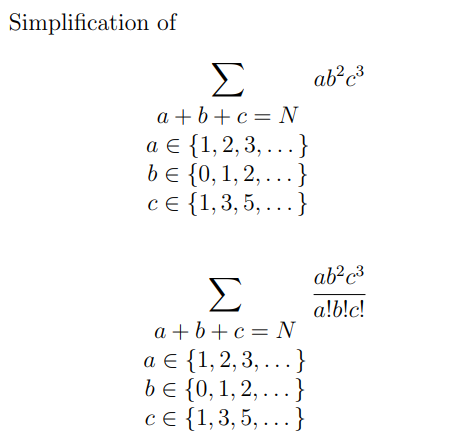 Solved 5. Simplify Use The Method Σ A+b+c = N αΕ{1, 2, 3, 4, | Chegg.com