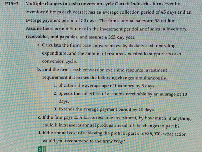 Solved Multiple Changes In Cash Conversion Cycle Garrett | Chegg.com