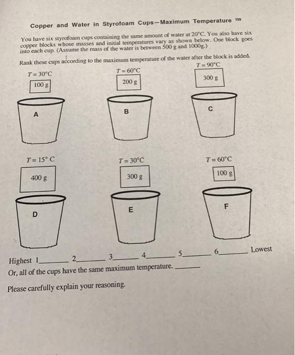 Solved Copper and Water in Styrofoam CupsMaximum