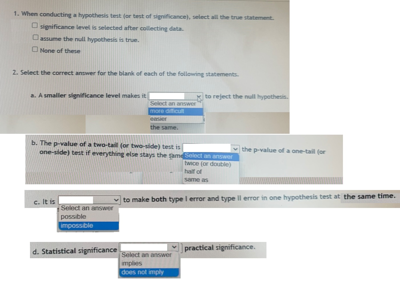 Solved 1. When conducting a hypothesis test (or test of | Chegg.com