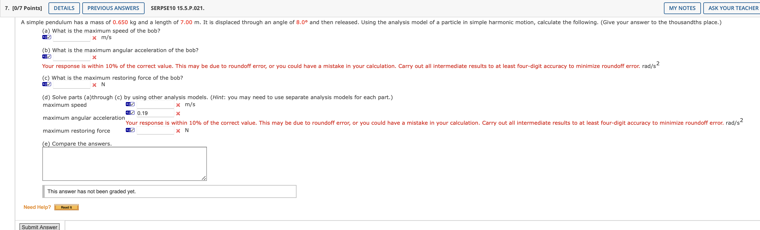 Solved (a) What Is The Maximum Speed Of The Bob? (b) What Is | Chegg.com