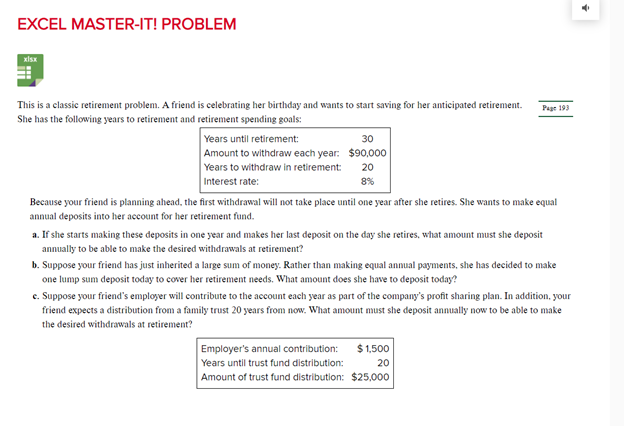 Solved EXCEL MASTER-IT! PROBLEM This is a classic retirement | Chegg.com