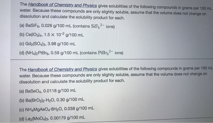 Solved The Handbook of C water. Because these compounds are | Chegg.com