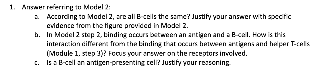 Solved Module 2 - B Cell PrimingAnswer Referring To Model 2 | Chegg.com