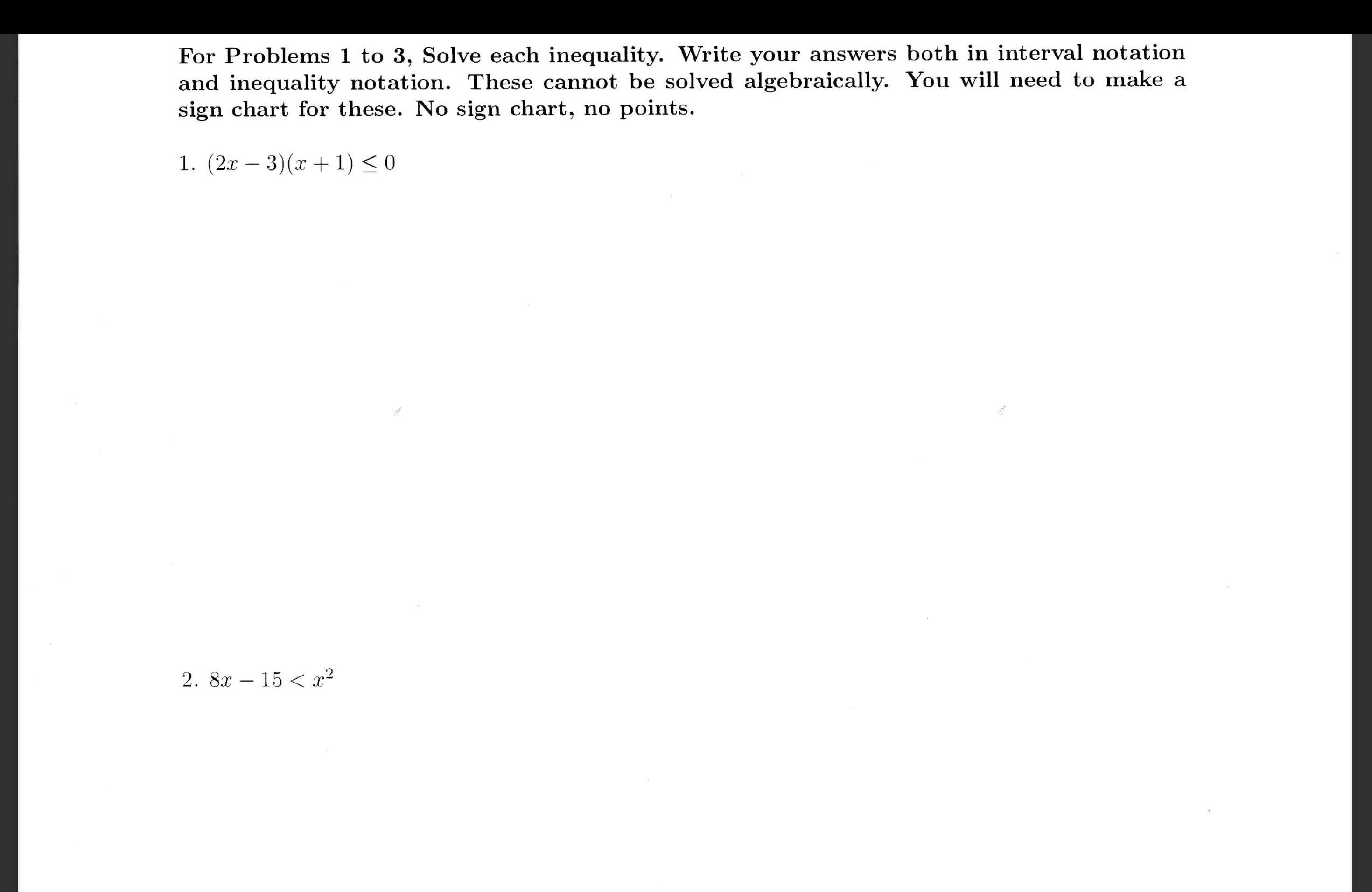 Solved For Problems 1 ﻿to 3, ﻿Solve each inequality. Write | Chegg.com