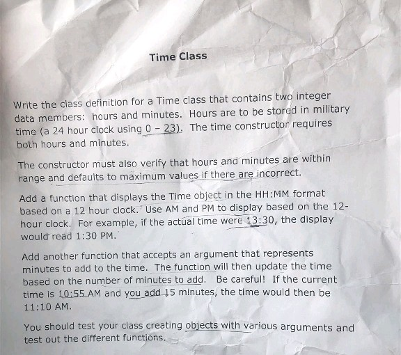 Solved Time Class Write the class definition for a Time | Chegg.com