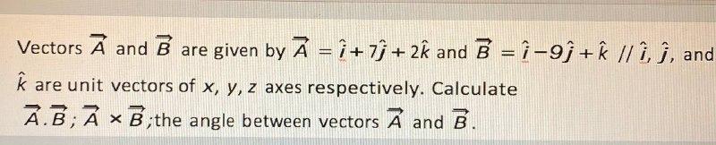 Solved Vectors A and B are given by A = i +7ſ + 2Â and B | Chegg.com