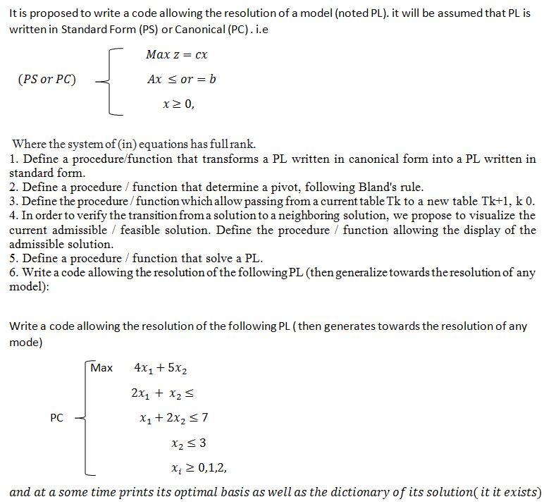 Solved It is proposed to write a code allowing the | Chegg.com