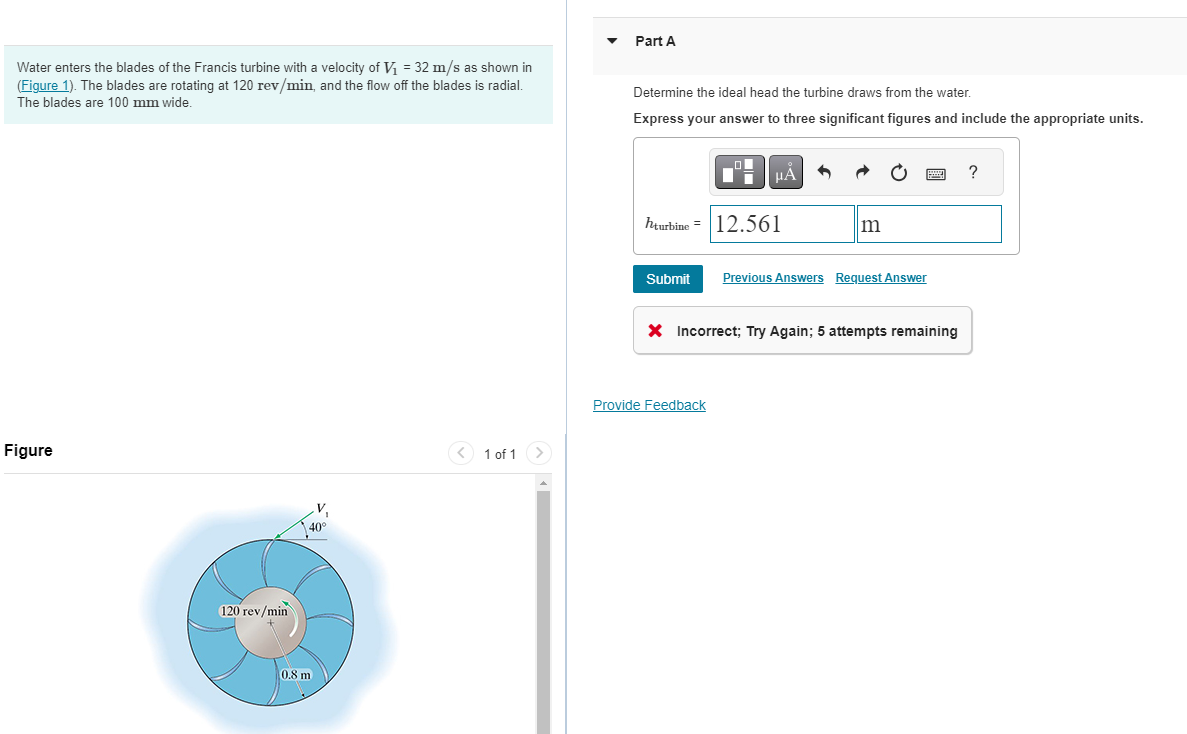 Solved Water enters the blades of the Francis turbine with a | Chegg.com