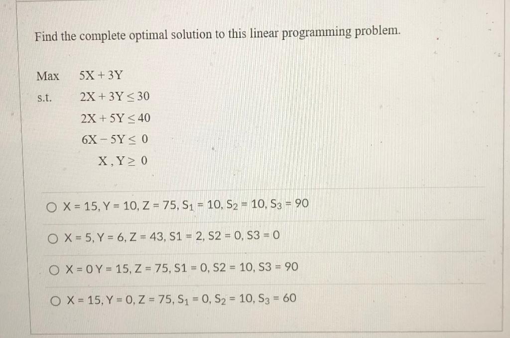 Solved Find the complete optimal solution to this linear | Chegg.com