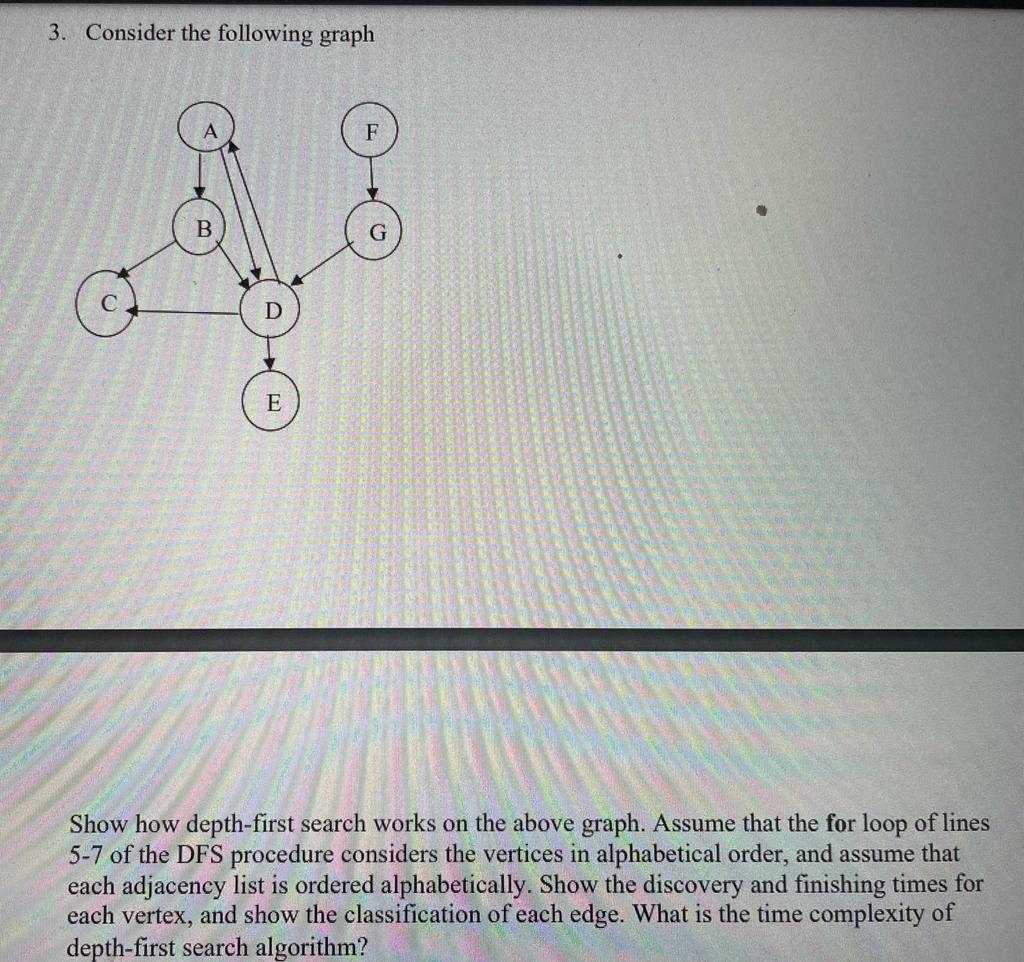 Solved 3. Consider the following graph Show how depth-first | Chegg.com