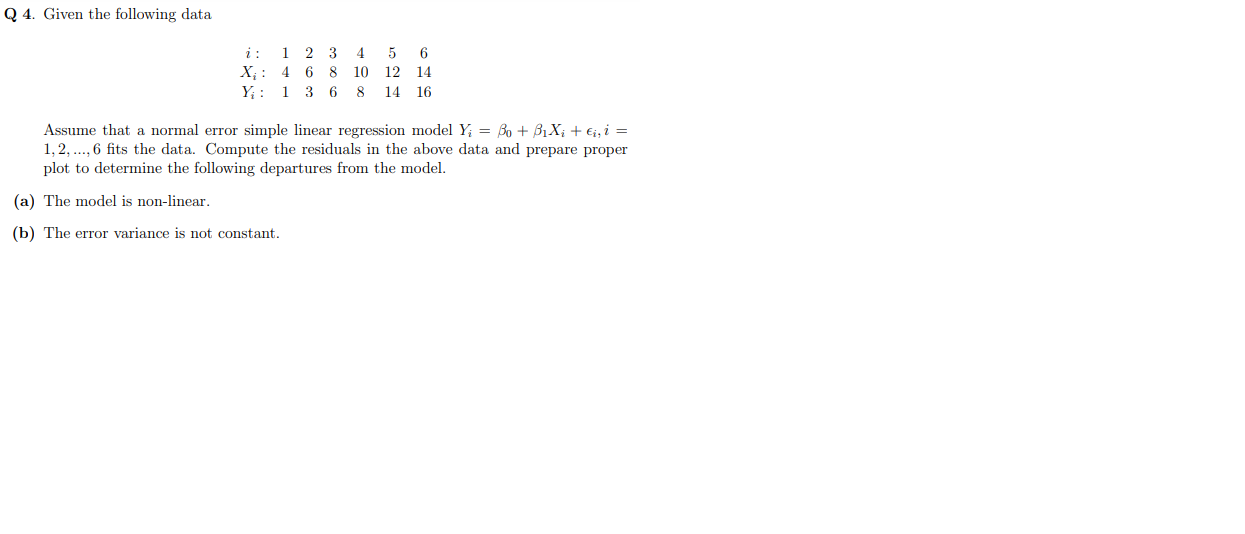 Solved Q 4. Given The Following Data 1 2 3 5 6 X;: 4 6 8 10 | Chegg.com