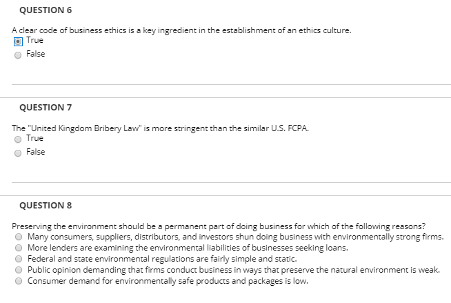 Solved QUESTION 6 A clear code of business ethics is a key | Chegg.com