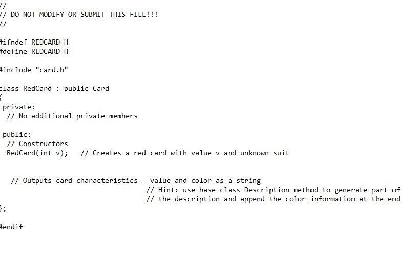 Solved I have a card.h and card.cpp and need to write a | Chegg.com