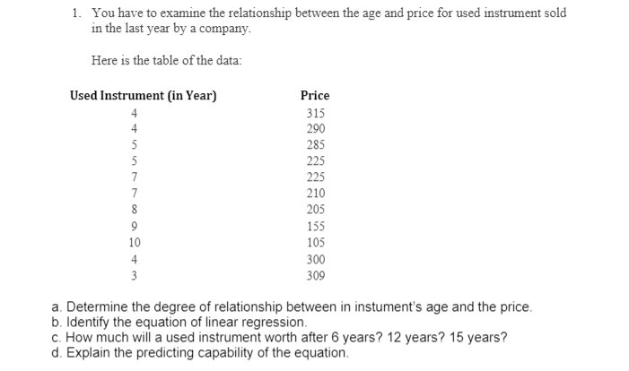 Solved 1. You Have To Examine The Relationship Between The | Chegg.com