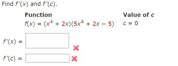 Solved Find F′ X And F′ C Function F X X4 2x 5x4 2x−5