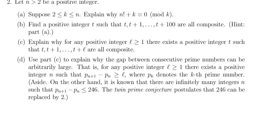 Solved 2. Let n > 2 be a positive integer. (a) Suppose 2 1 | Chegg.com