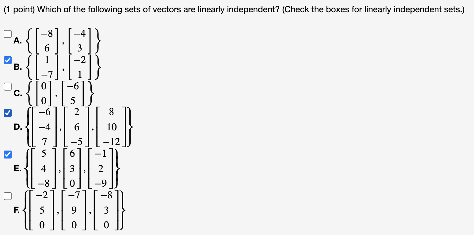 Solved (1 point) Which of the following sets of vectors are | Chegg.com