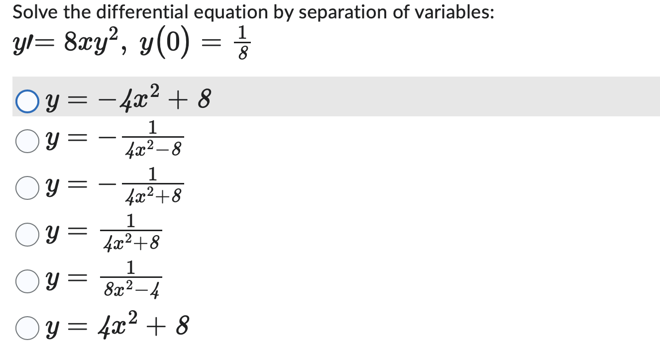 Solved Solve the differential equation by separation of | Chegg.com