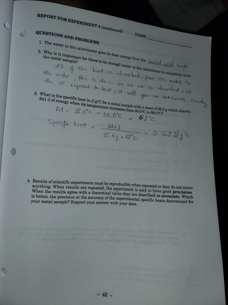 Experiment 25 Calorimetry Lab Report