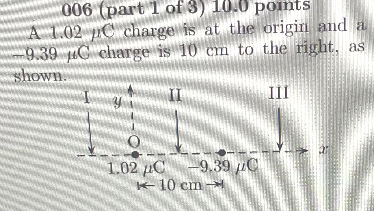 Solved 006 (part 1 of 3 ) 10.0 points A 1.02μC charge is at | Chegg.com