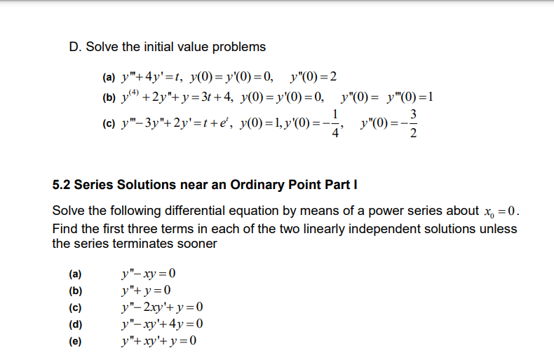 Solved D. Solve the initial value problems (a) | Chegg.com