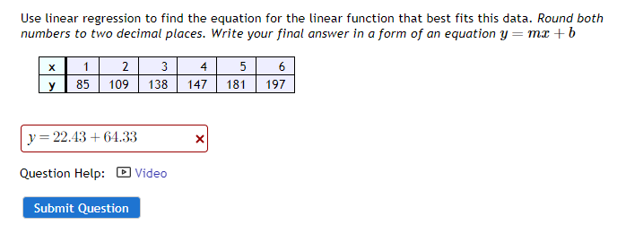 Solved Use linear regression to find the equation for the | Chegg.com