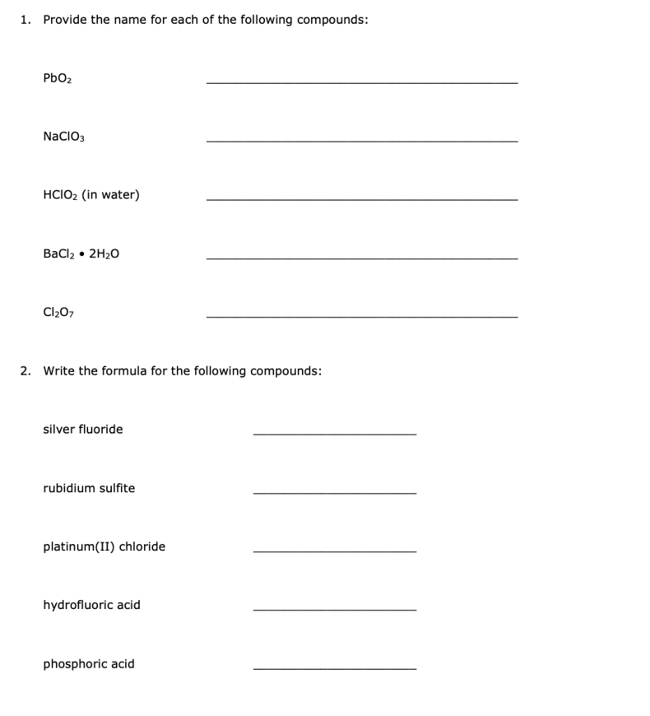 Solved Provide the name for each of the following compounds: | Chegg.com