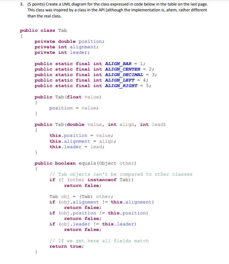 Solved 3. (5 points) Create a UML diagram for the class | Chegg.com