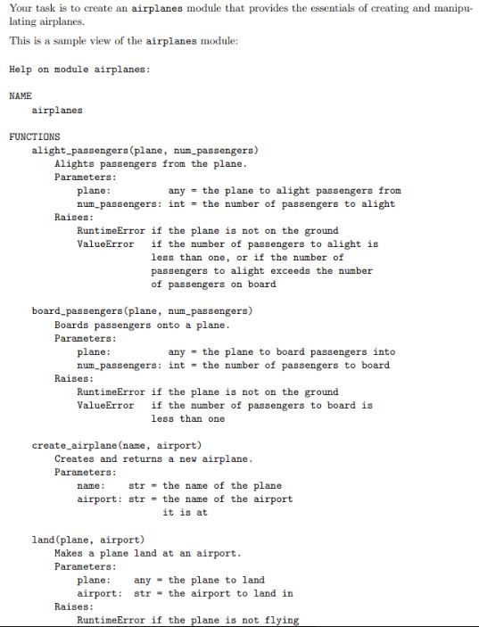 Solved Your task is to create an airplanes module that | Chegg.com