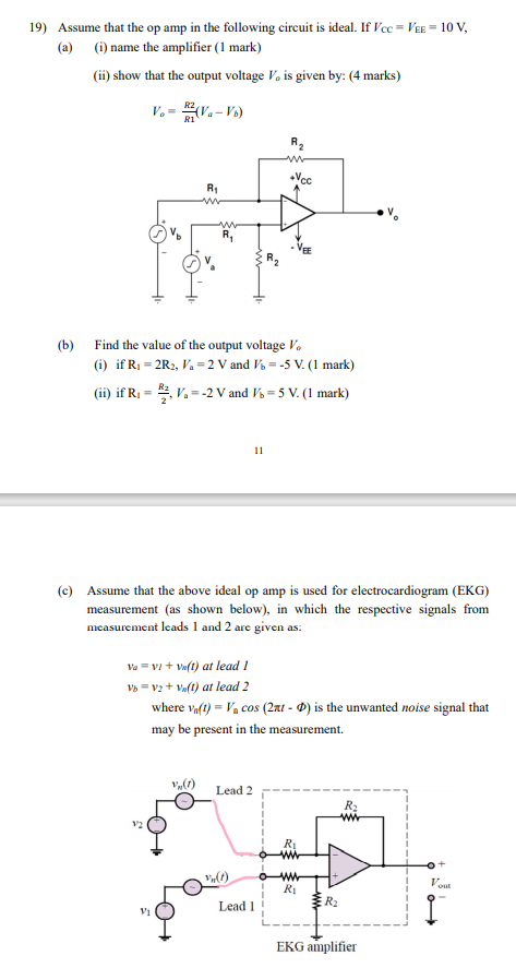 Solved 19) Assume that the op amp in the following circuit | Chegg.com