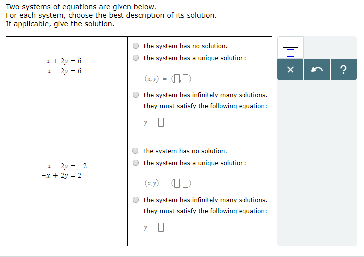 Solved Two systems of equations are given below. For each | Chegg.com