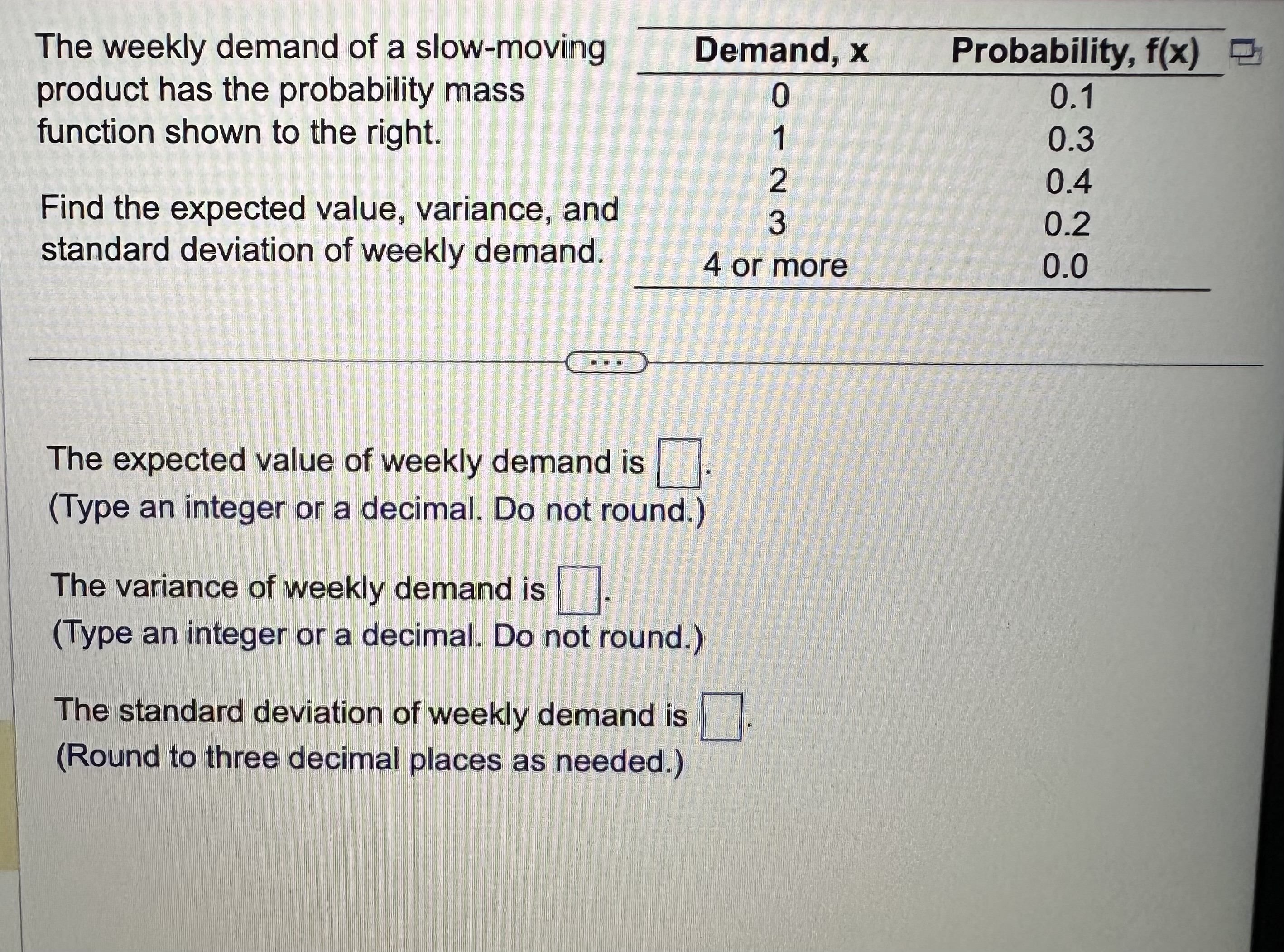 Solved The weekly demand of a slow-moving product has the | Chegg.com