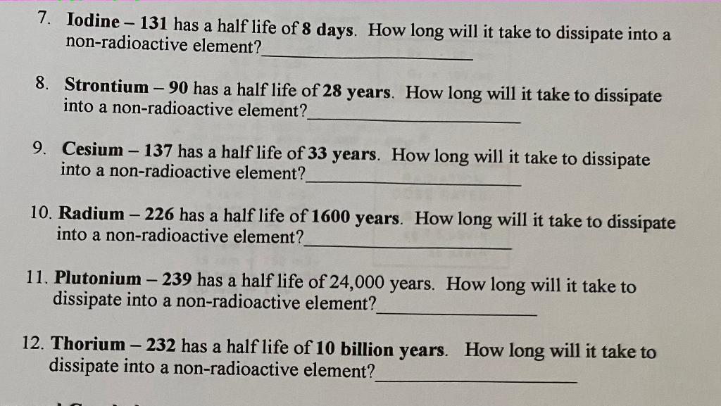 Solved 5. Bromine 85 has a half life of 3 minutes. How