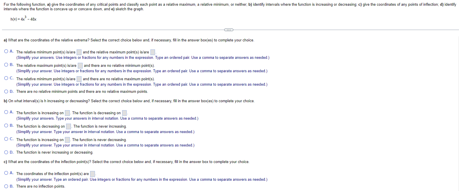 Solved h(x)=4x3−48x a) What are the coordinates of the | Chegg.com
