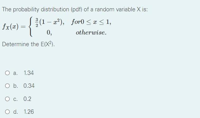 Solved The probability distribution (pdf) of a random | Chegg.com