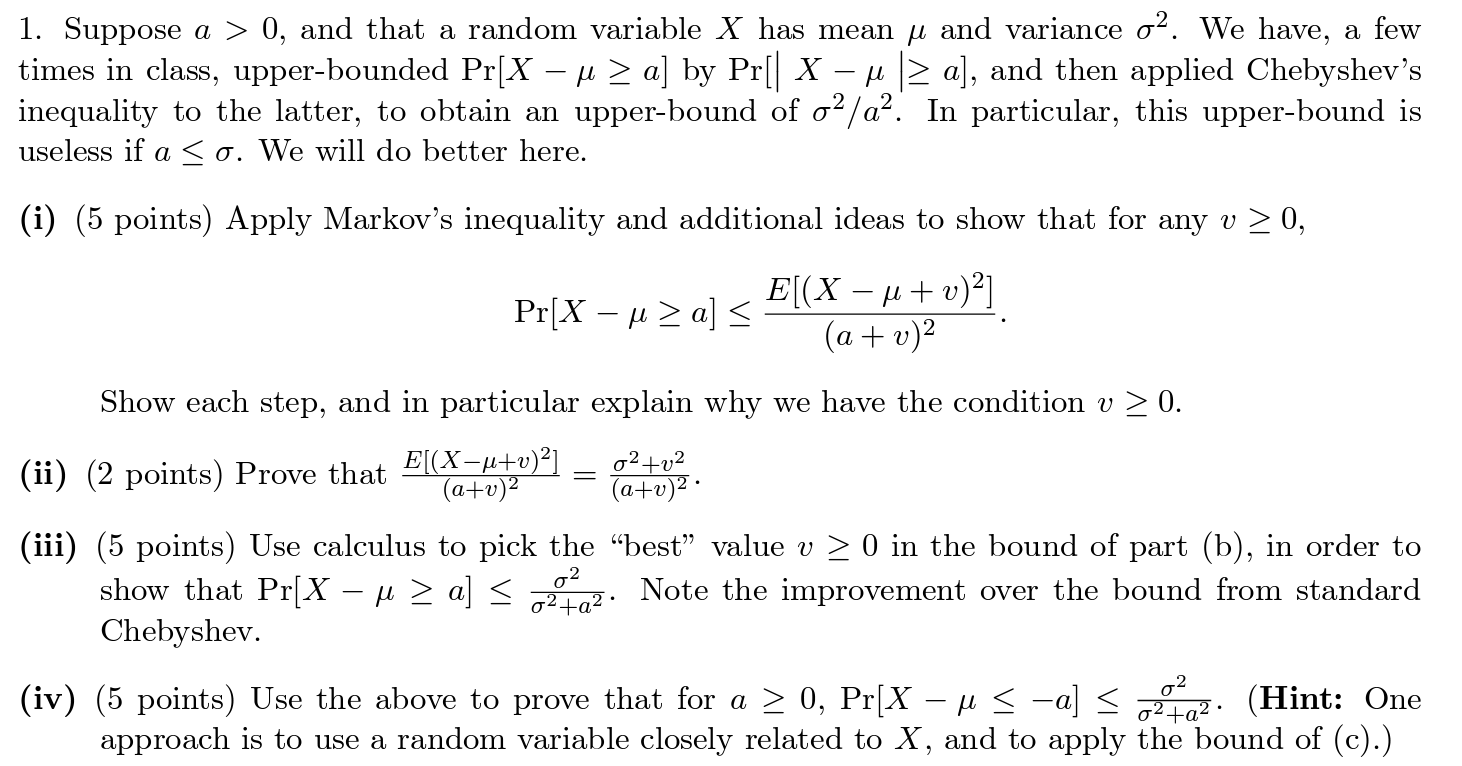 Solved 1. Suppose a>0, and that a random variable X has mean | Chegg.com