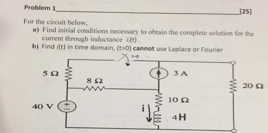 Solved Problem 1 [25] For the circuit below, a) Find initial | Chegg.com